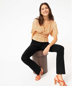 tee-shirt femme fleuri en maille plissee imprime t-shirts manches courtesD406101_4