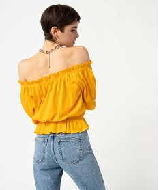 tee-shirt femme a manches courtes avec finitions froncees jauneD406301_3