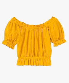 tee-shirt femme a manches courtes avec finitions froncees jauneD406301_4