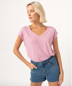 tee-shirt femme a col v et manches ultra courtes rose t-shirts manches courtesD406901_2
