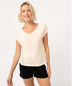 tee-shirt femme a col v et manches ultra courtes beige t-shirts manches courtesD407001_1