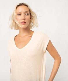 tee-shirt femme a col v et manches ultra courtes beige t-shirts manches courtesD407001_2