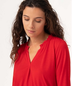 tee-shirt femme a manches 34 rouge t-shirts manches longuesD407301_2