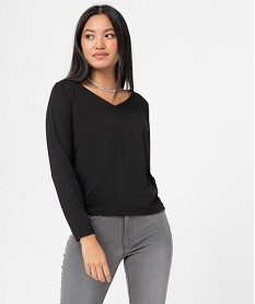 GEMO Tee-shirt femme à manches longues avec tulle dans le haut du dos noir vif
