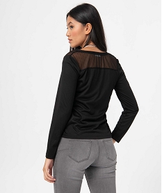 tee-shirt femme a manches longues avec tulle dans le haut du dos noir t-shirts manches longuesD408201_3
