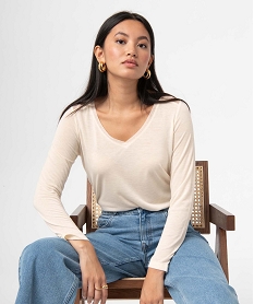 GEMO Tee-shirt femme à manches longues avec tulle dans le haut du dos blanc chine
