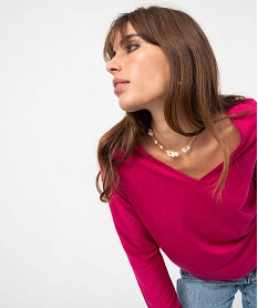 GEMO Tee-shirt femme à manches longues en maille scintillante rose vif