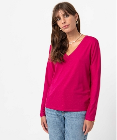 tee-shirt femme a manches longues en maille scintillante rose t-shirts manches longuesD410101_2