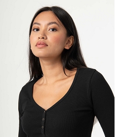 tee-shirt femme a manches longues en maille cotelee noir t-shirts manches longuesD410201_2
