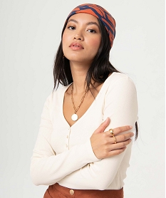GEMO Tee-shirt femme à manches longues en maille côtelée blanc chine