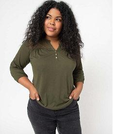 tee-shirt femme grande taille a dentelle et manches 34 vert t-shirts manches longuesD410401_1