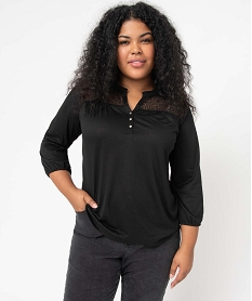 tee-shirt femme grande taille a dentelle et manches 34 noir t-shirts manches longuesD410501_1