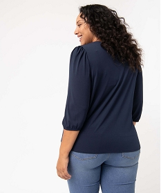 tee-shirt femme grande taille a manches 34 avec col v zippe bleuD410801_3