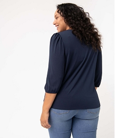 tee-shirt femme grande taille a manches 34 avec col v zippe bleu t-shirts col vD410801_3