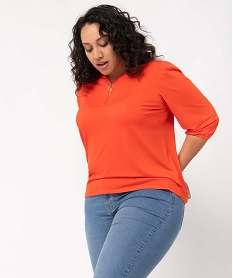 tee-shirt femme grande taille a manches 34 avec col v zippe orangeD410901_2