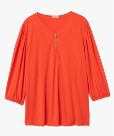 tee-shirt femme grande taille a manches 34 avec col v zippe orangeD410901_4