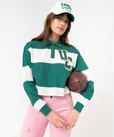 GEMO Tee-shirt femme à manches longues avec col polo - Camps United vert standard