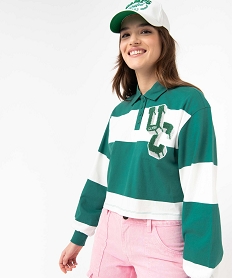 tee-shirt femme a manches longues avec col polo - camps united vert t-shirts manches longuesD411801_2
