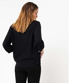 tee-shirt femme a manches 34 avec smocks sur le buste noir t-shirts manches longuesD412001_3