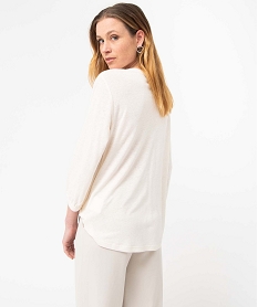 tee-shirt femme a manches 34 avec smocks sur le buste beige t-shirts manches longuesD412101_3