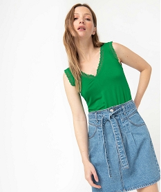 GEMO Débardeur avec col V en dentelle femme vert standard