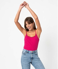 GEMO Débardeur femme à fines bretelles et col dentelle rose standard