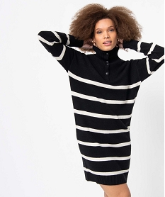 GEMO Robe pull femme à rayures avec col montant boutonné Imprimé