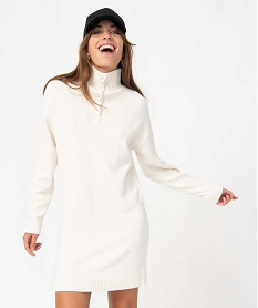 robe pull femme avec col montant boutonne beige robesD415001_1