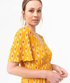 robe femme en maille plissee avec col en v jauneD415501_2