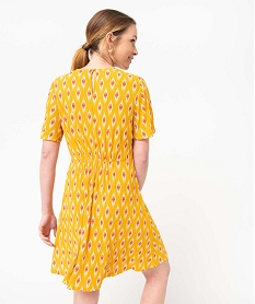 robe femme en maille plissee avec col en v jauneD415501_3