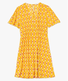 robe femme en maille plissee avec col en v jauneD415501_4