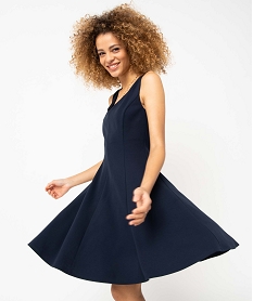 GEMO Robe femme avec col V et brides croisées dans le dos Bleu