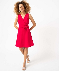 GEMO Robe femme avec décolleté cache-coeur et dos dentelle Rose