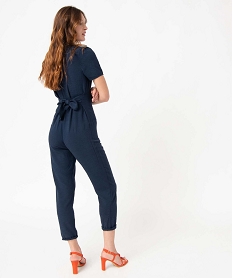 combinaison pantalon femme a manches courtes et col v bleuD417501_3