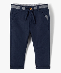 pantalon bebe garcon en lin avec ceinture bicolore bleu pantalonsD420401_1