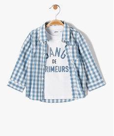 ensemble bebe garcon 2 pieces   chemise a carreaux tee-shirt a manches longues bleu chemisesD421501_1