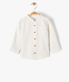 chemise bebe garcon a manches longues et col mao en lin blanc chemisesD421701_1