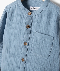 chemise bebe garcon a manches longues en double gaze bleuD421801_2