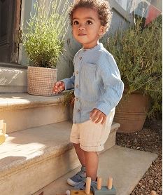 chemise a manches longues en double gaze de coton bebe garcon bleu chemisesD421801_4