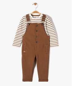 GEMO Ensemble bébé garçon 2 pièces : salopette + tee-shirt rayé Brun