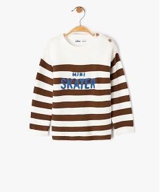 pull bebe garcon a rayures et inscription bouclette beigeD424301_4