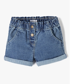 GEMO Short en jean bébé fille uni avec revers et taille élastiquée bleu standard