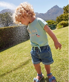 short en jean bebe fille uni avec revers et taille elastiquee bleu shortsD429601_4