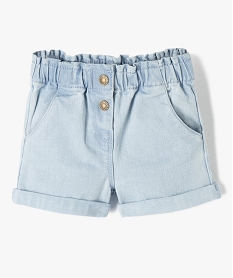 GEMO Short en jean bébé fille uni avec revers et taille élastiquée Bleu