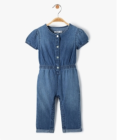 combinaison en jean bebe fille a manches courtes bleuD431501_1