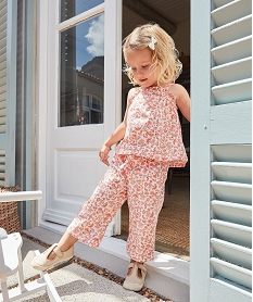 pantalon bebe fille large a fleurs et touches pailletees blancD432401_4