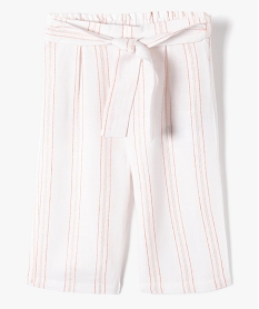 GEMO Pantalon bébé fille large en lin et viscose blanc vif