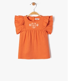 GEMO Blouse bébé fille à manches courtes volantées et broderie orange standard