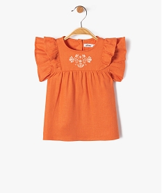 GEMO Blouse bébé fille à manches courtes volantées et broderie Orange