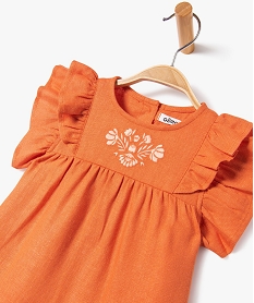 blouse bebe fille a manches courtes volantees et broderie orangeD433401_2